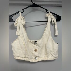 Forever21 Linen Crop Top Tie-Shoulders and Shell Buttons